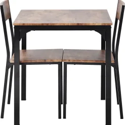 Ensemble table et chaises 70x70x75 cm avec 2 chaises, table carrée structure métal, plateau MDF-PVC marron
