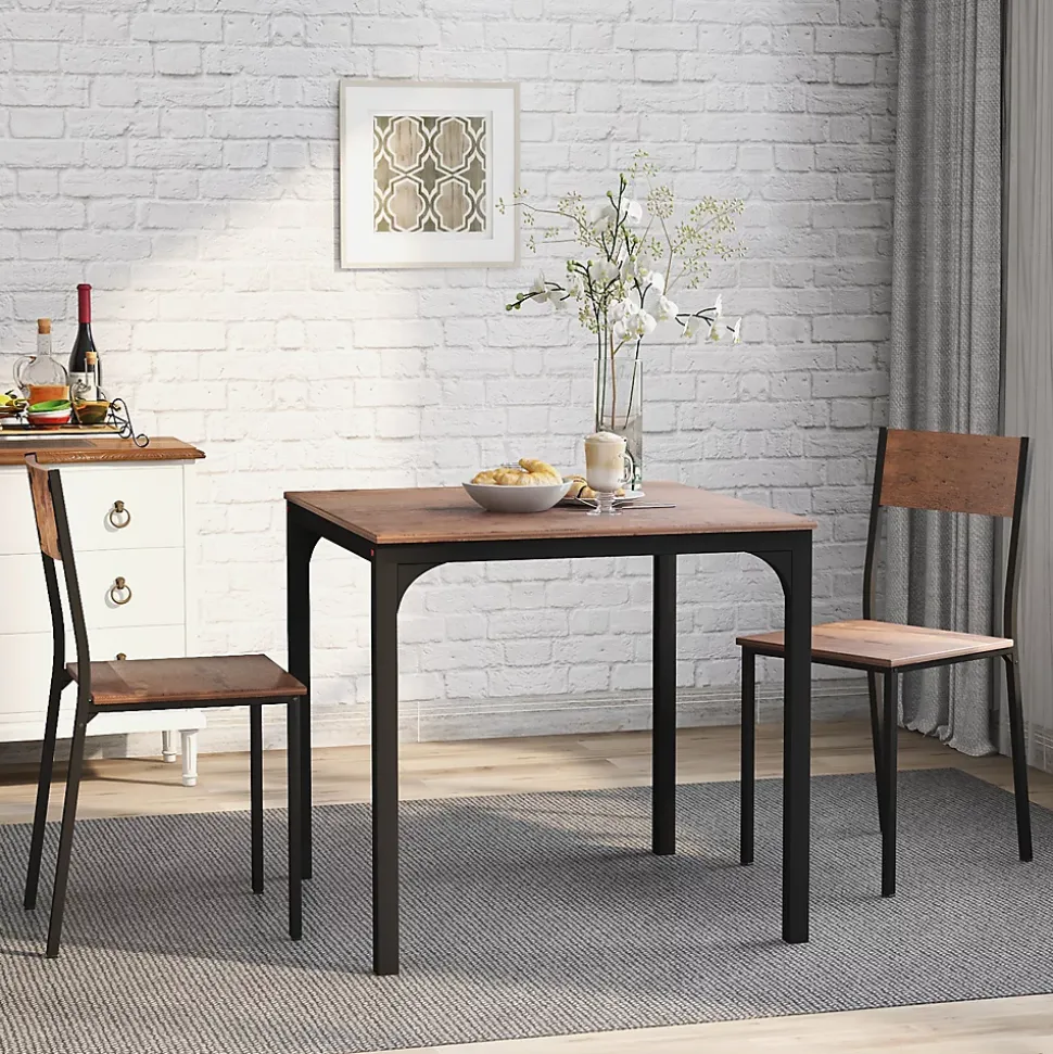 Ensemble table et chaises 70x70x75 cm avec 2 chaises, table carrée structure métal, plateau MDF-PVC marron