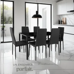 Ensemble table et chaises de salle à manger 7 pièces en Acier noir
