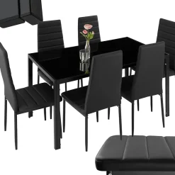 Ensemble table et chaises de salle à manger 7 pièces en Acier noir