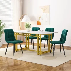 Ensemble table et chaises 120x70x75 cm avec 4 chaises, table rectangulaire, assise rembourrée velours vert