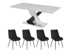Ensemble table EVAELA + 4 chaises OLLUA - Blanc et noir