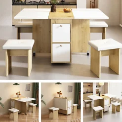 Ensemble table extensible 120x80 cm avec 4 chaises pliantes blanc et chêne pour salle à manger moderne