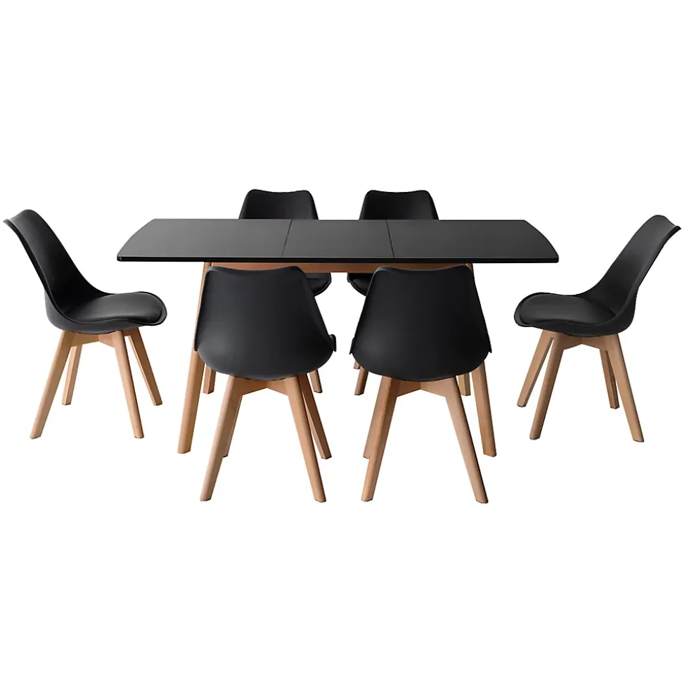 Ensemble table extensible 120/160cm HELGA et 6 chaises NORA noir - HAPPY GARDEN