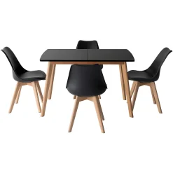 Ensemble table extensible 120/160cm HELGA et 4 chaises NORA noir - HAPPY GARDEN