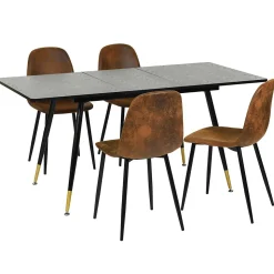 Ensemble table extensible noir effet bois 120-160 et 4 chaises style scandinave retro