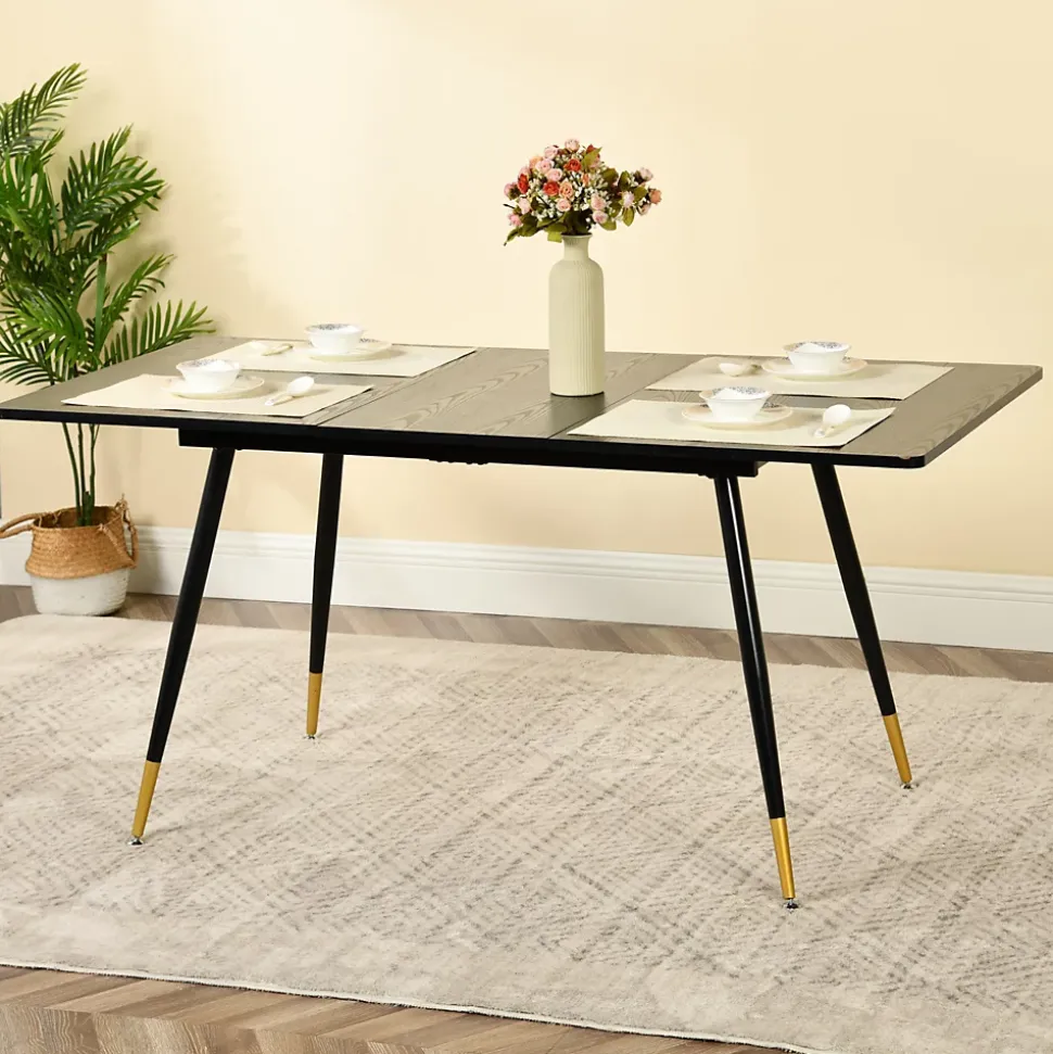 Ensemble table extensible noir effet bois 120-160 et 4 chaises style scandinave retro