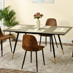Ensemble table extensible noir effet bois 120-160 et 4 chaises style scandinave retro