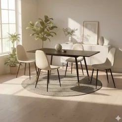 Ensemble table extensible noir 120-160 et 4 chaises style scandinaves blanches cassées