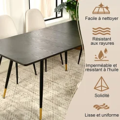 Ensemble table extensible noir 120-160 et 4 chaises style scandinaves blanches cassées