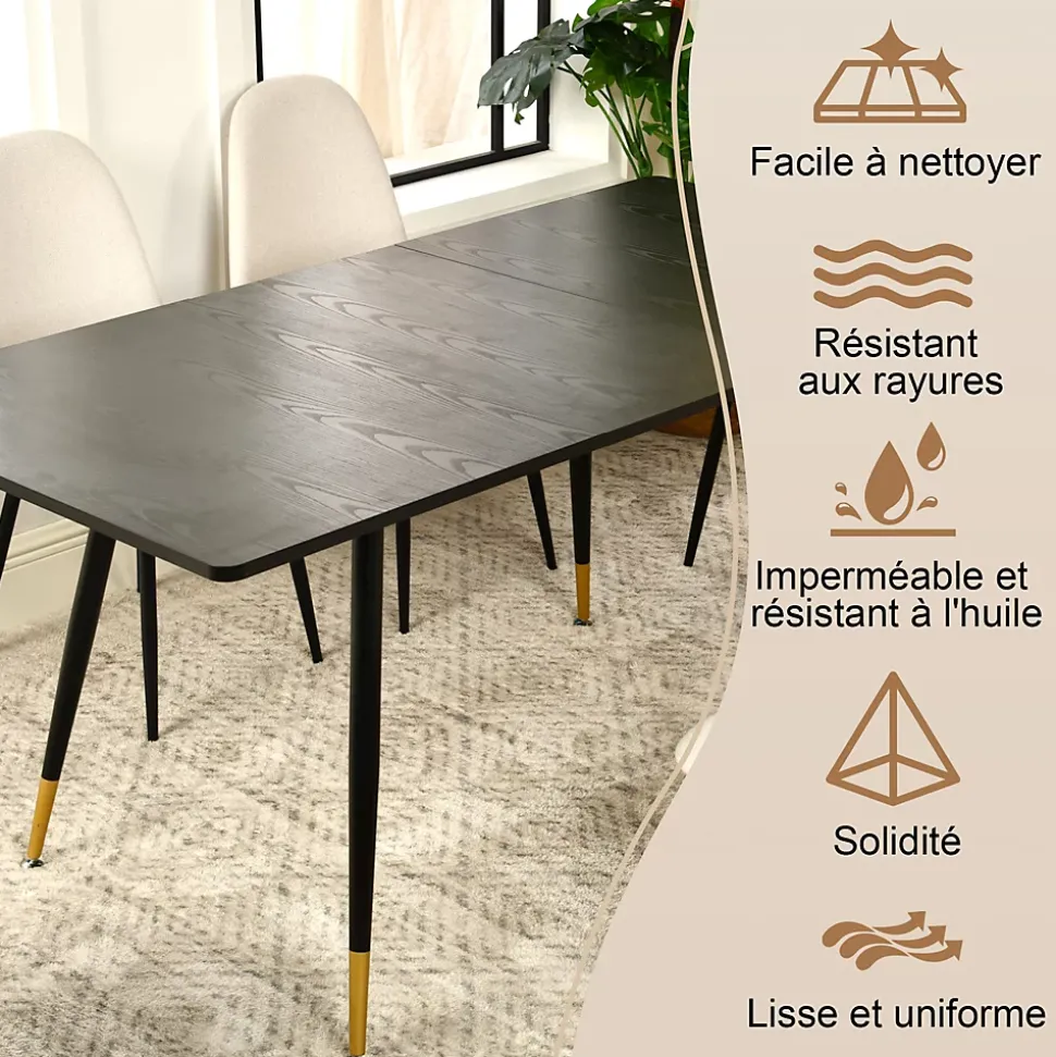 Ensemble table extensible noir 120-160 et 4 chaises style scandinaves blanches cassées