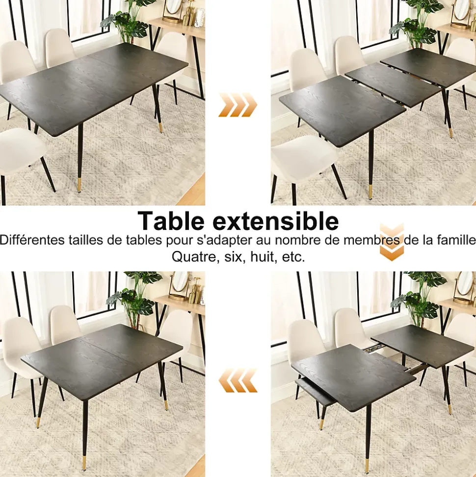 Ensemble table extensible noir 120-160 et 4 chaises style scandinaves blanches cassées