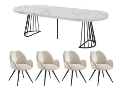 Ensemble table FIRELA + 4 chaises GULSUN - Effet marbre blanc et beige