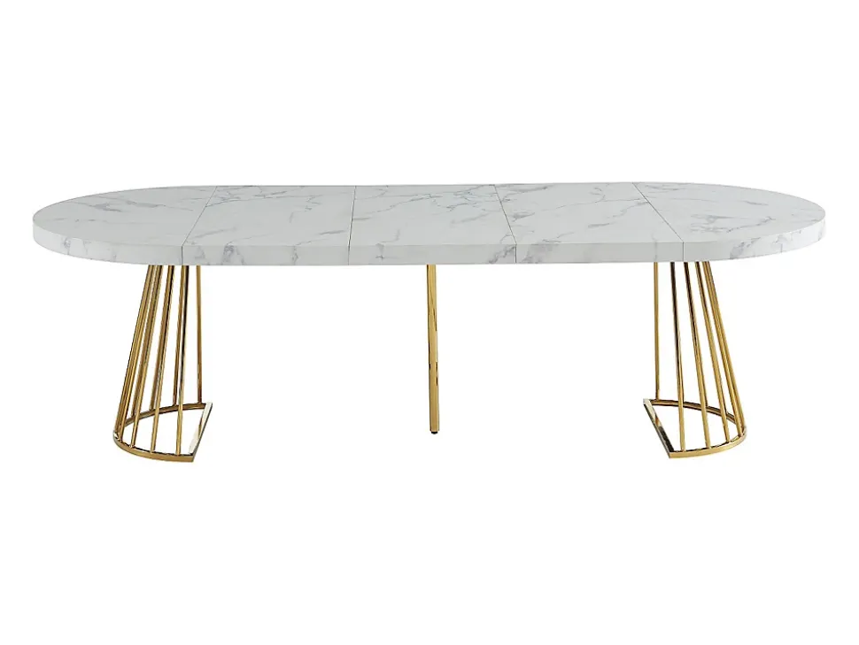 Ensemble table FIRELA + 4 chaises KADIJA - Effet marbre blanc et beige