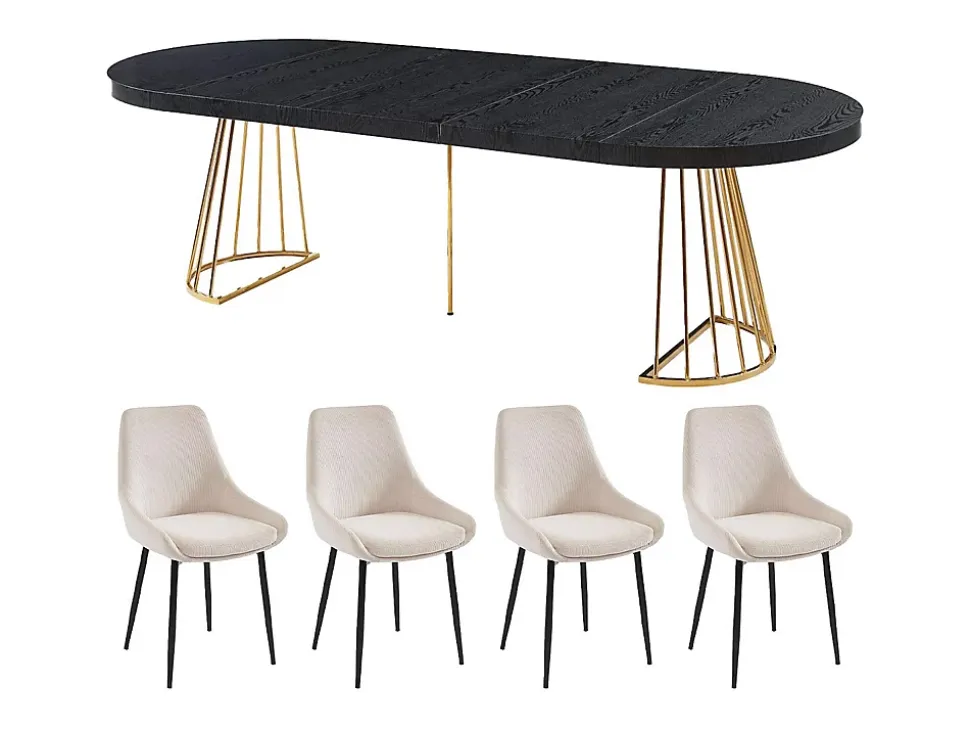 Ensemble table FIRELA + 4 chaises MASURIE - Noir et crème