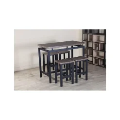 Ensemble table haute, bar et 4 tabourets NIMES. Set moderne type industriel, bois et métal.
