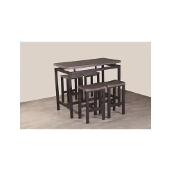 Ensemble table haute, bar et 4 tabourets NIMES. Set moderne type industriel, bois et métal.