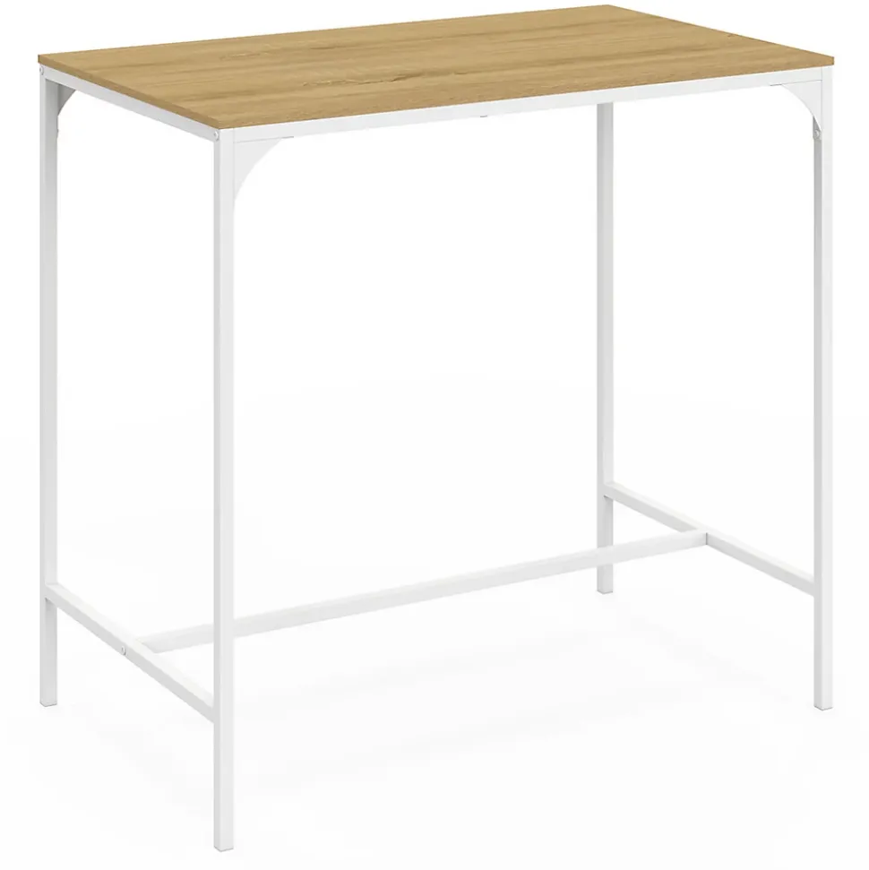 Ensemble table haute de bar DETROIT 100 cm et 4 tabourets de bar bois et métal blanc design industriel
