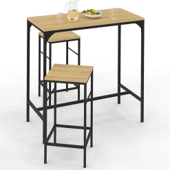 Ensemble table haute de bar DETROIT 95 cm et 2 tabourets design industriel