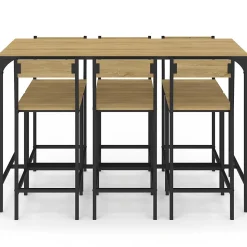Ensemble table haute de bar DETROIT 150 cm et 6 chaises de bar design industriel