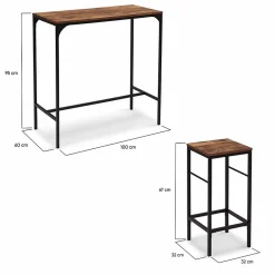 Ensemble table haute de bar DAYTON 100 cm et 4 chaises de bar effet vieilli design industriel
