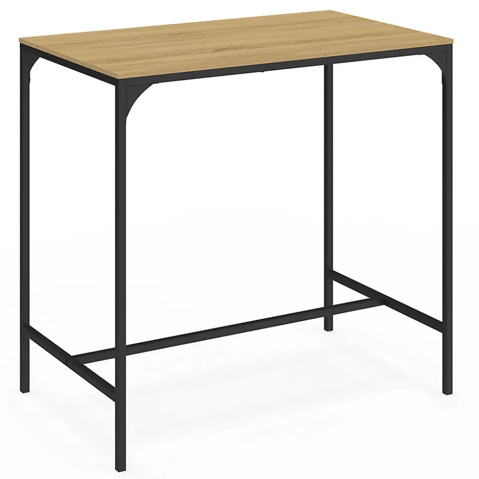 Ensemble table haute de bar DETROIT 100 cm et 4 tabourets bois et métal noir design industriel