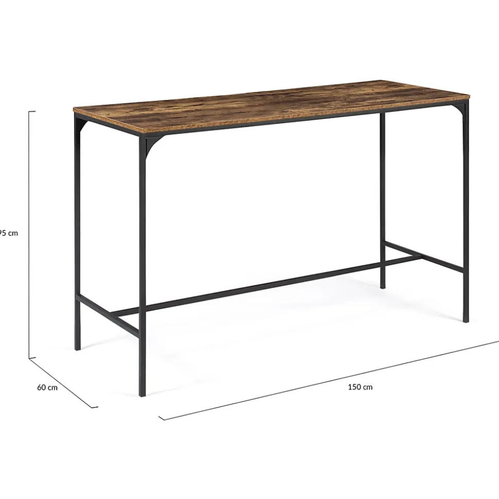 Ensemble table haute de bar DAYTON 150 cm et 6 tabourets effet vieilli design industriel