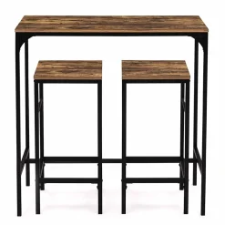 Ensemble table haute de bar DAYTON 95 cm et 2 tabourets effet vieilli design industriel