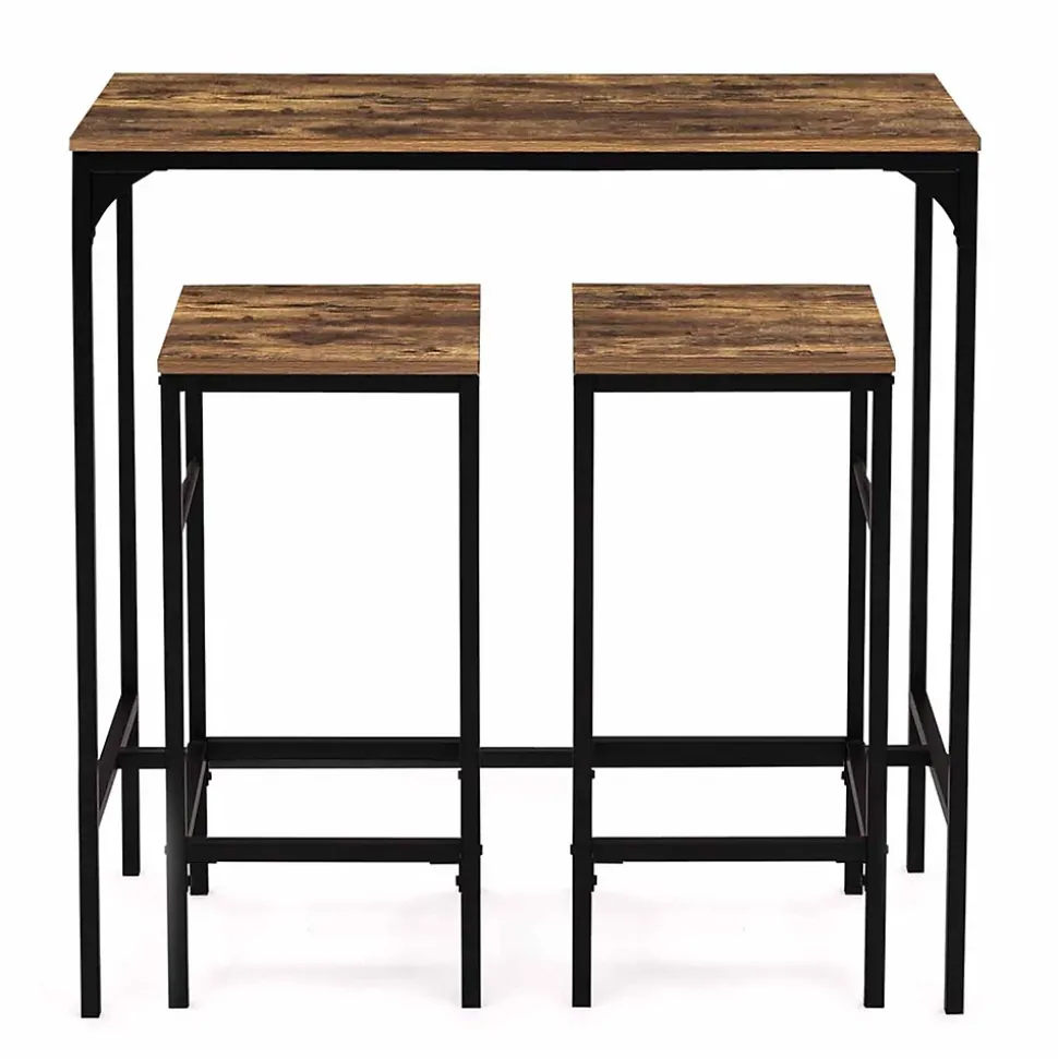 Ensemble table haute de bar DAYTON 95 cm et 2 tabourets effet vieilli design industriel