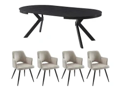 Ensemble table KOMONI + 4 chaises KADIJA - Noir et beige