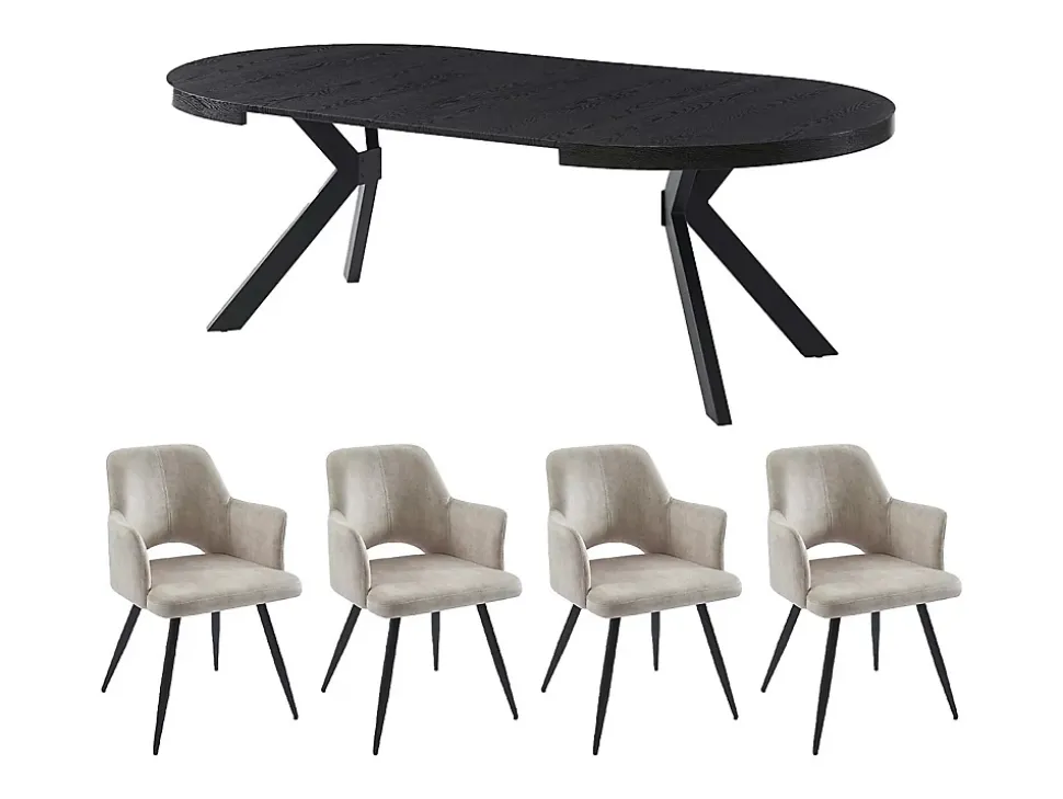 Ensemble table KOMONI + 4 chaises KADIJA - Noir et beige