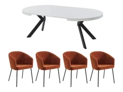 Ensemble table KOMONI + 4 chaises MORONI - Blanc laqué et terracotta