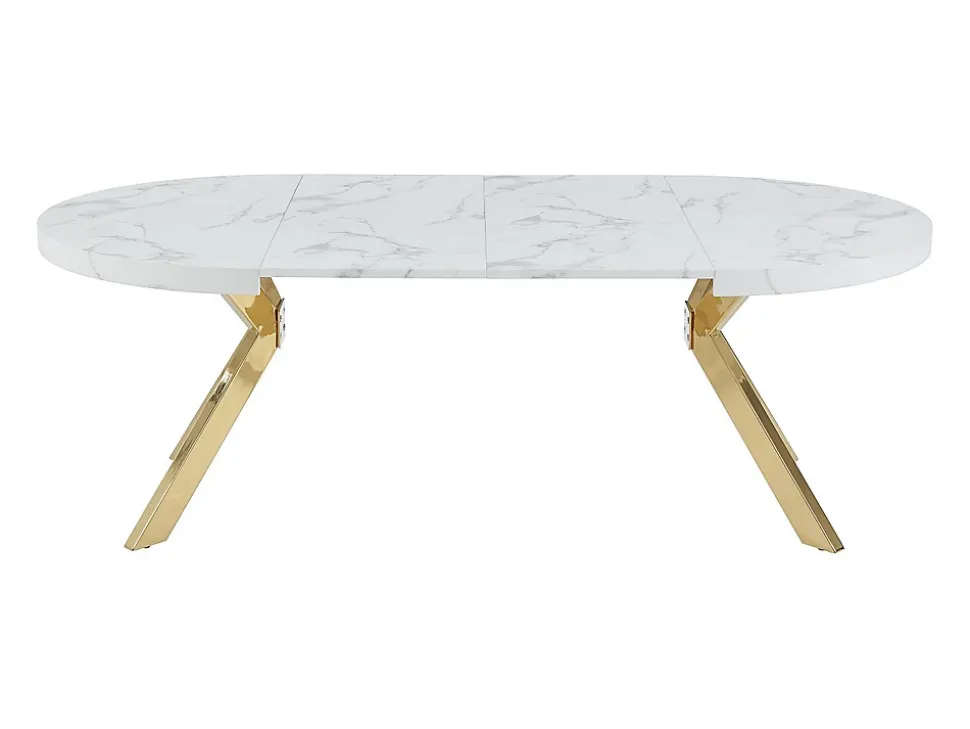 Ensemble table KOMONI + 4 chaises GULSUN - Effet marbre blanc et beige