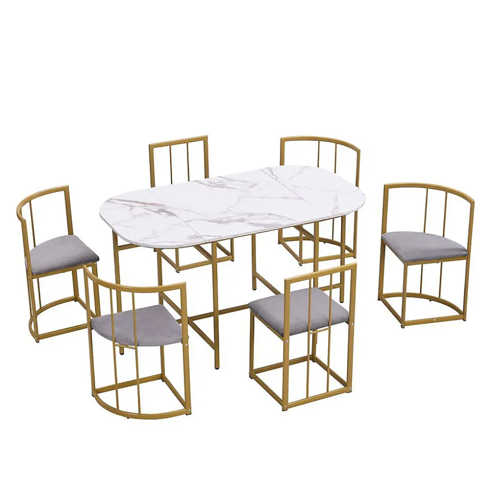 Ensemble Table Manger Chaises Gris Fer Doré Blackcolors