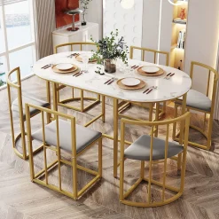 Ensemble Table Manger Chaises Gris Fer Doré Blackcolors