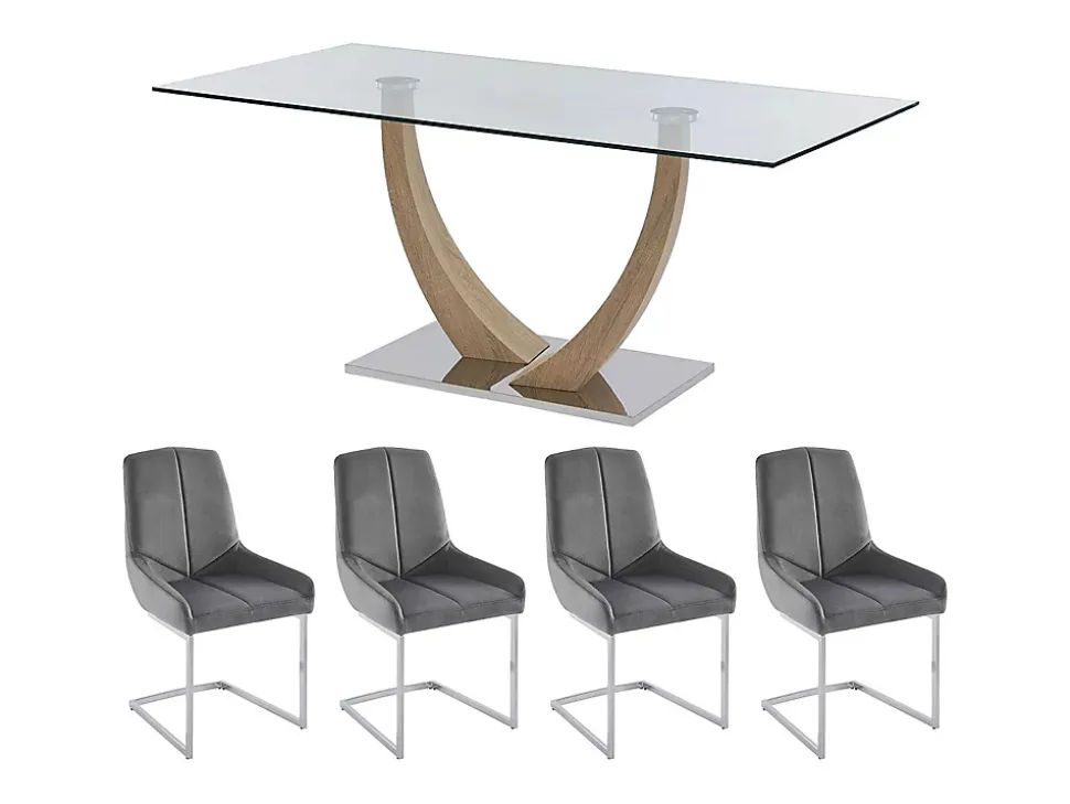 Ensemble table MELODIE II + 4 chaises BERLONA - Transparent et gris