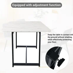 Ensemble Table Rectangulaire et 4 Chaises en Lin Gris Foncé - Dossier Rembourré, MDF Blanche et Pieds Noirs