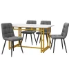 Ensemble Table Rectangulaire 120x70 cm et 4 Chaises en Velours Gris Foncé - Dossier Rembourré, MDF Blanche, Pieds Dorés