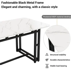 Ensemble Table Rectangulaire 120x70 cm et 4 Chaises en Velours Gris Foncé - Dossier Rembourré, MDF Blanche, Pieds Noirs