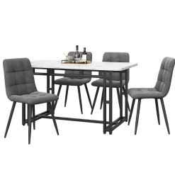 Ensemble Table Rectangulaire 120x70 cm et 4 Chaises en Velours Gris Foncé - Dossier Rembourré, MDF Blanche, Pieds Noirs