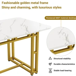 Ensemble Table Rectangulaire 120x70 cm et 4 Chaises en Lin Gris Foncé - Dossier Rembourré, MDF Blanche, Pieds Dorés