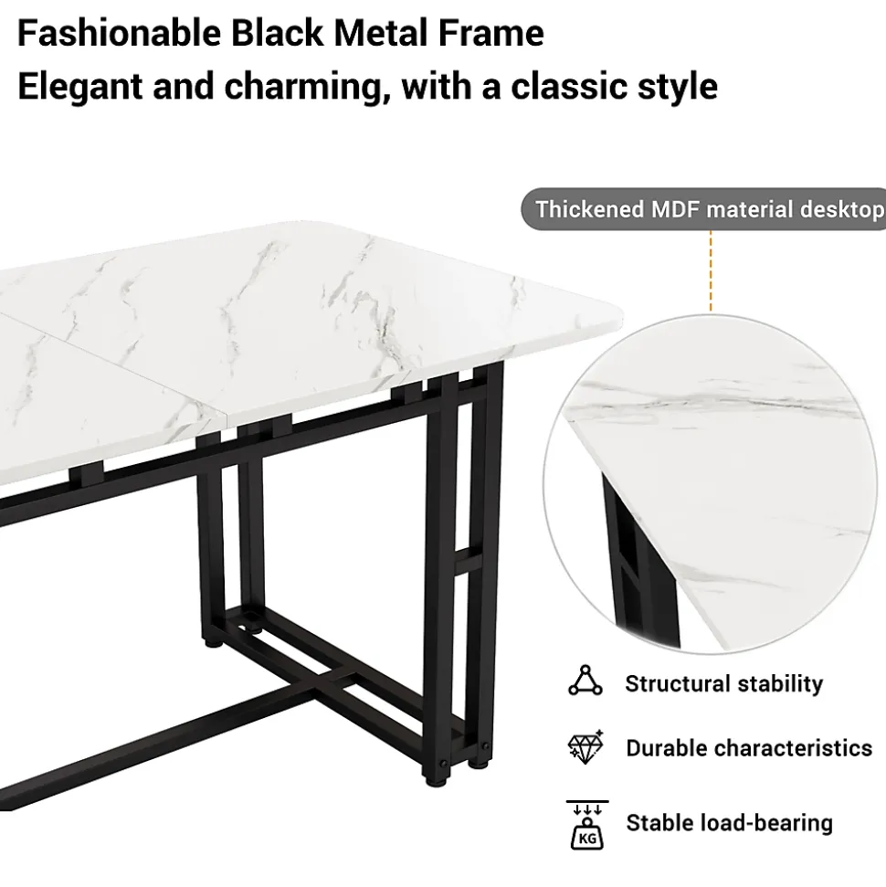 Ensemble Table Rectangulaire 120x70 cm et 4 Chaises en Lin Gris Foncé - Dossier Rembourré, MDF Blanche, Pieds Noirs