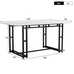 Ensemble Table Rectangulaire 120x70 cm et 4 Chaises en Lin Gris Foncé - Dossier Rembourré, MDF Blanche, Pieds Noirs