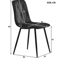 Ensemble Table Rectangulaire Effet Marbre - MDF et 4 Chaises Velours Noir Chevron, Pieds Métal Dorés