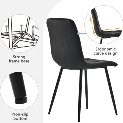 Ensemble Table Rectangulaire Effet Marbre - MDF et 4 Chaises Velours Noir Chevron, Pieds Métal Dorés