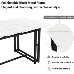 Ensemble Table Rectangulaire et 4 Chaises en Velours Gris Foncé - Dossier Rembourré, MDF Blanche et Pieds Noirs