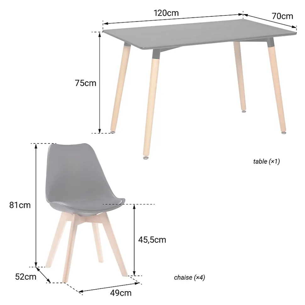 Ensemble table rectangulaire 120cm PIA et 4 chaises NORA noir - HAPPY GARDEN