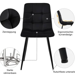 Ensemble Table Rectangulaire Effet Marbre - MDF et 4 Chaises Velours Noir, Pieds Métal Dorés