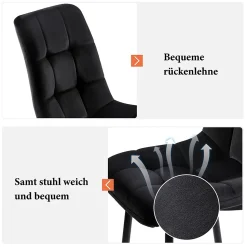 Ensemble Table Rectangulaire Effet Marbre - MDF et 4 Chaises Velours Noir, Pieds Métal Dorés
