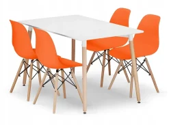 Ensemble table rectangulaire VALORA YURO et 4 chaises OSAKA - Blanc et orange